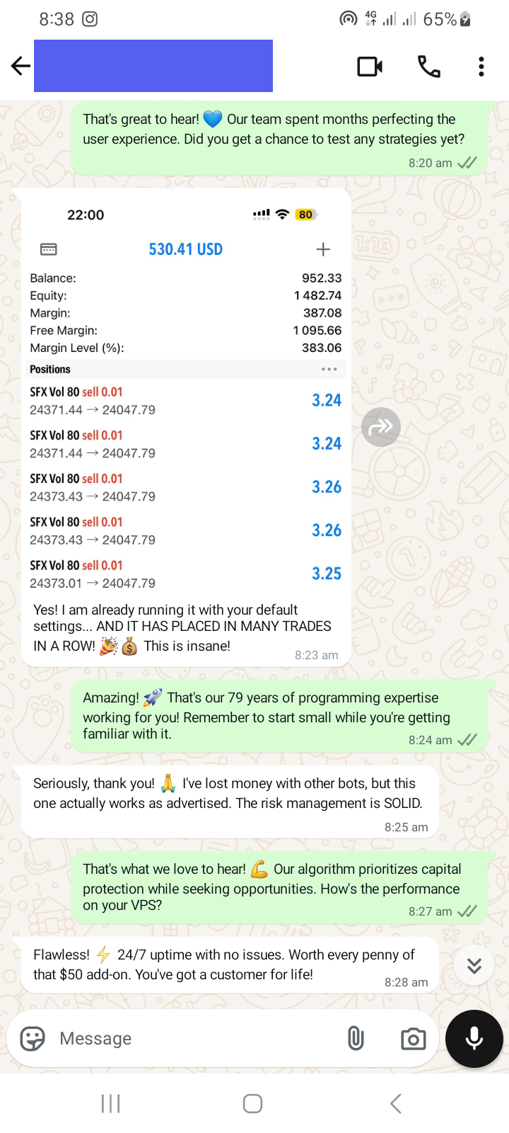 WhatsApp testimonial chat