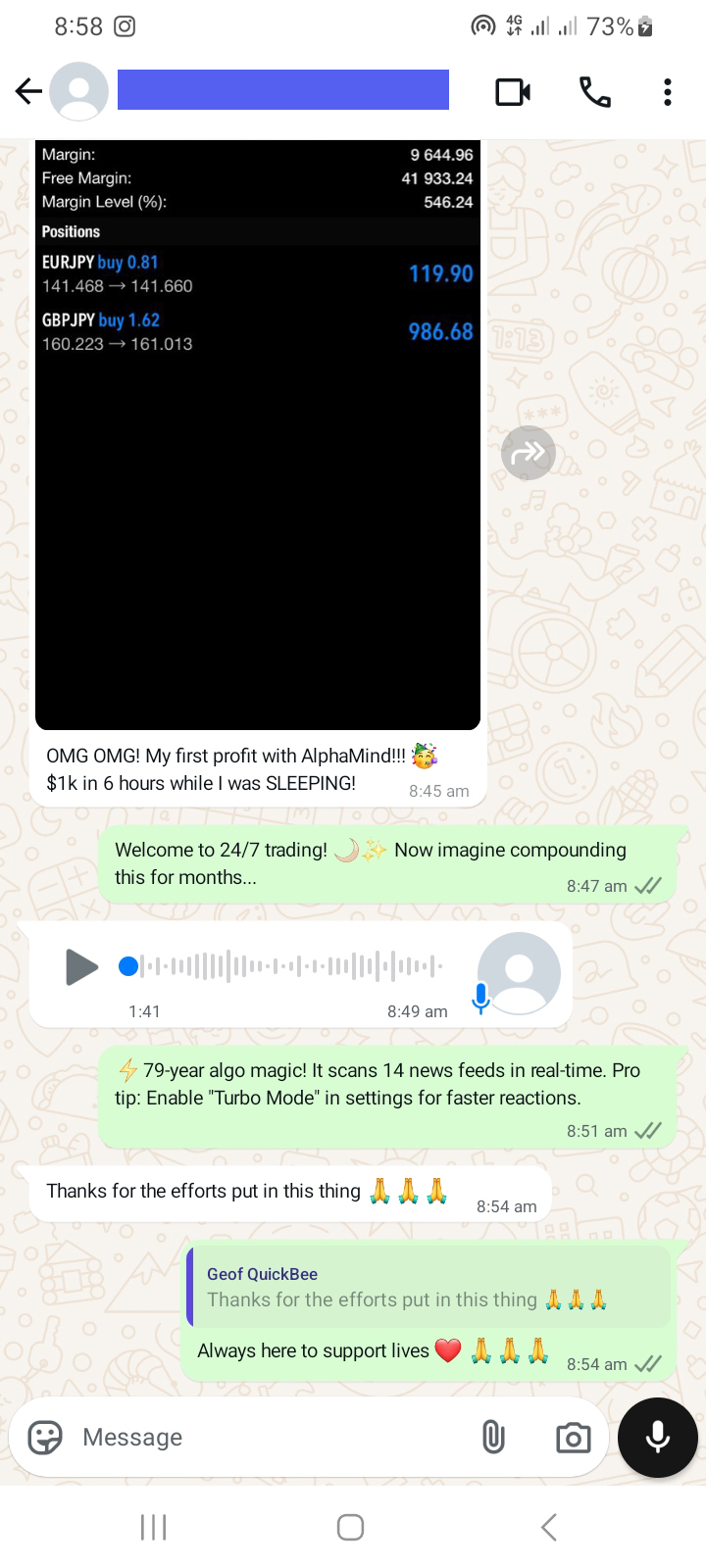 WhatsApp testimonial chat